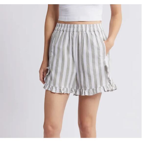 BEACHLUNCHLOUNGE Shorts Size Small Leia Linen Cotton Blend Stripe Ruffle Pull On